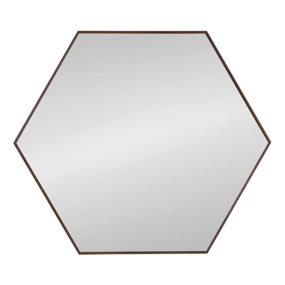 Walnut Brown Hexagon Wall Mirror with Wood Frame