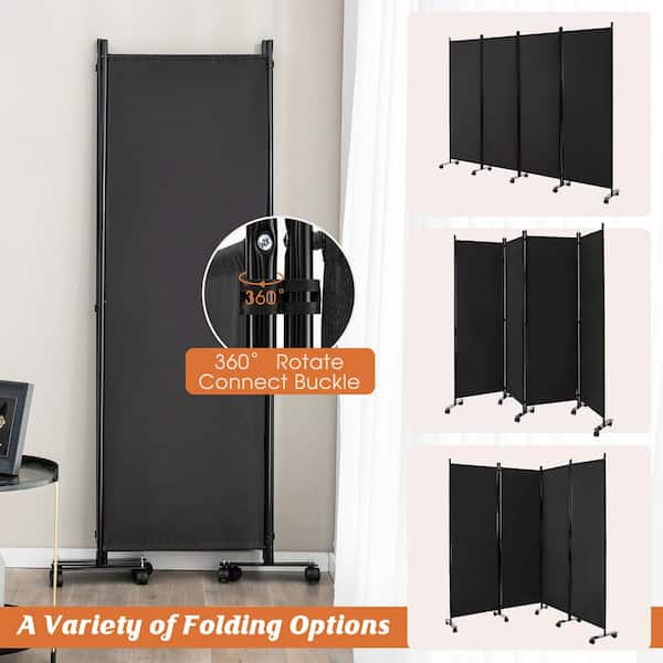 Costway 4-Panel Folding Room Divider 6 ft. Rolling Privacy
