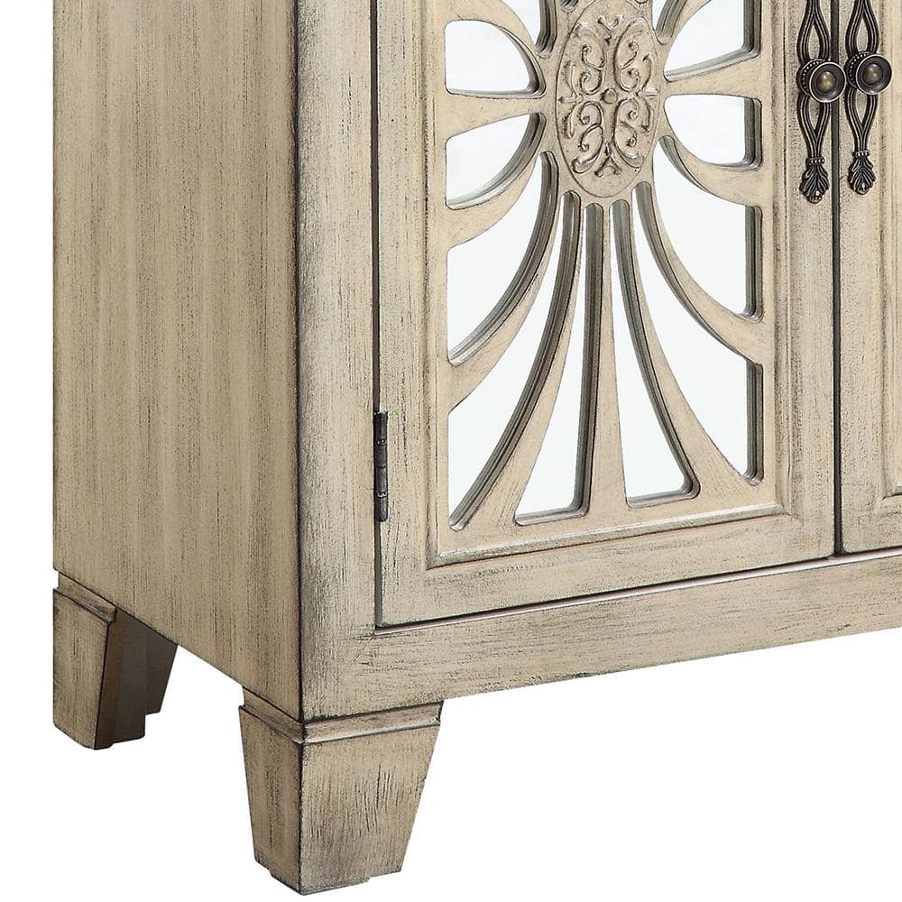 Antique White Wood and Glass Console Table with Storage