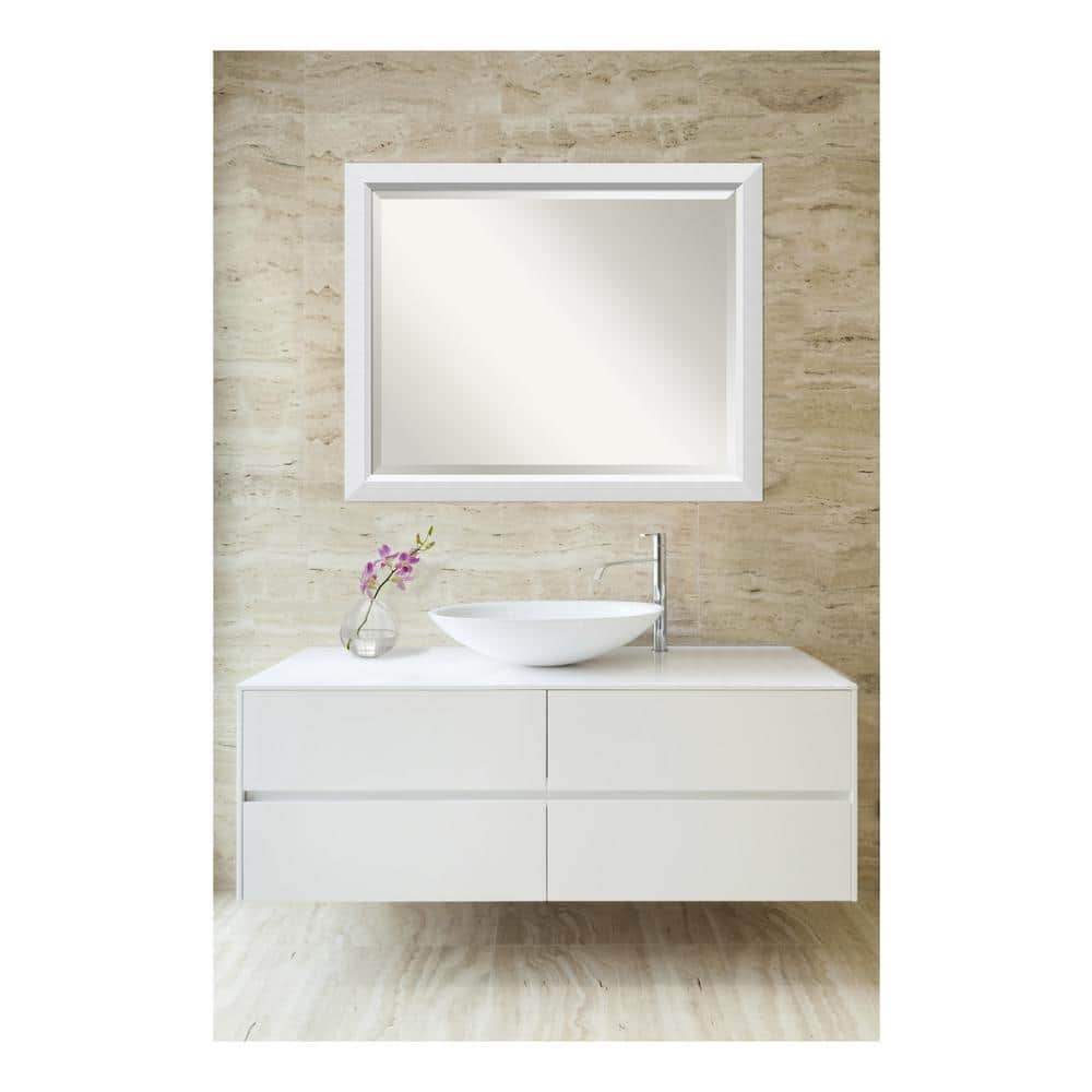 Blanco White Rectangular Wood Bathroom Vanity Mirror