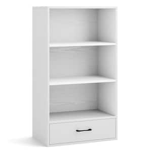 48 in. White Engineered Wood Display Bookshelf Storage Organizer with Shelves and Drawer 4-Tier Bookcase