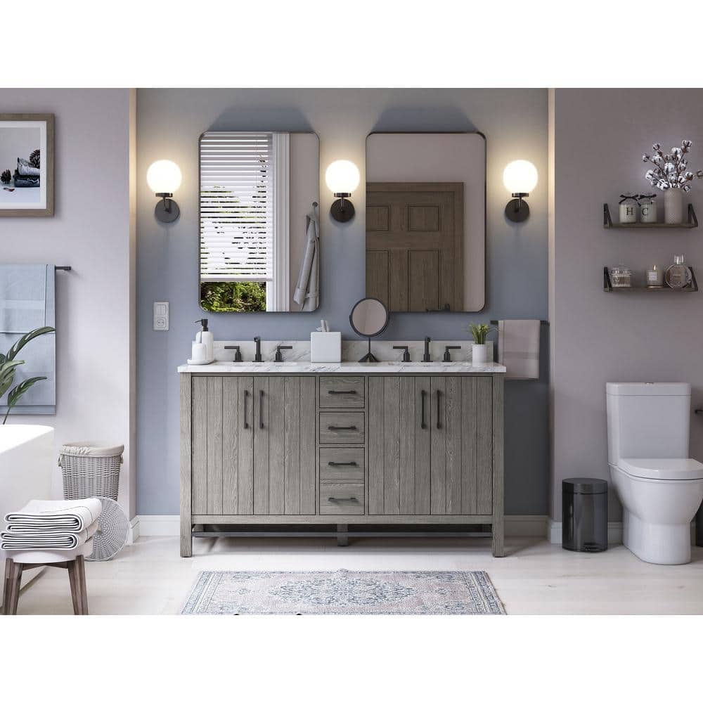 Stanbury 60 in. W x 22 in. D Double Vanity in Cashmere with Carrara Marble Vanity Top with White Sink price history on PriceWatchPro