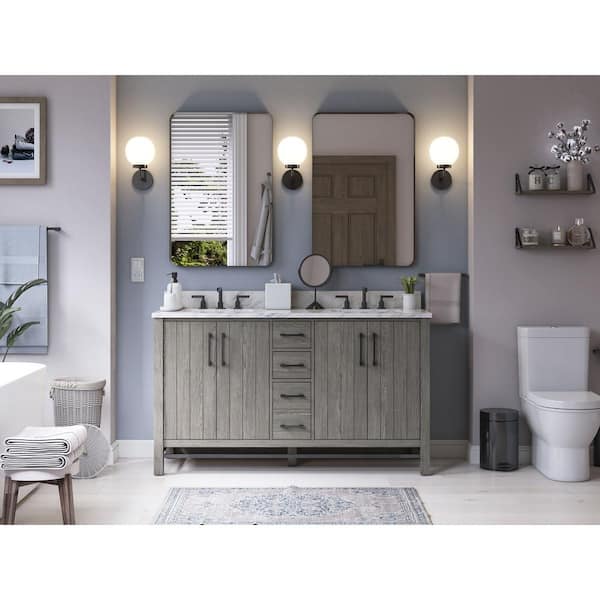 Home Decorators Collection Stanbury 60 in. W x 22 in. D Double Vanity in Cashmere with Carrara Marble Vanity Top with White Sink