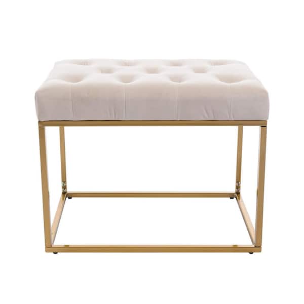 Unbranded Modern Beige Tufted Ottoman with Metal Frame and Golden Legs