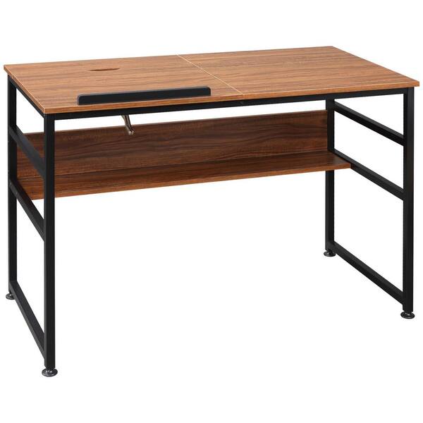 HOMCOM Industrial 47.25 in. Retangular Walnut Particleboard Computer Desk with Shelves