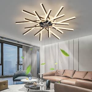 36 in. W Indoor Ceiling Fans with Lights Flush Mount LED Black Ceiling Fan 6 Gear Wind Speed Remote/APP Control