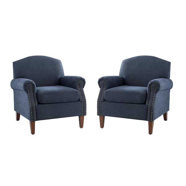 JAYDEN CREATION Gianluigi Navy Armchair with Nailhead Trims (set of 2)