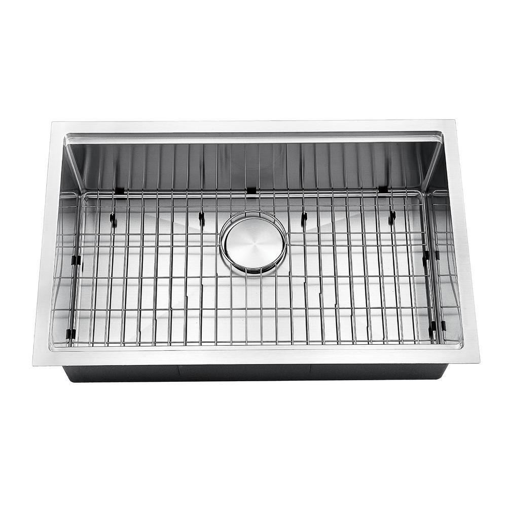 Akicon AK-WS301909R10 304 Stainless Steel 30 in. Single Bowl Undermount Workstation Kitchen Sink with Grid Cutting Board Colander Drying Rack Strainer