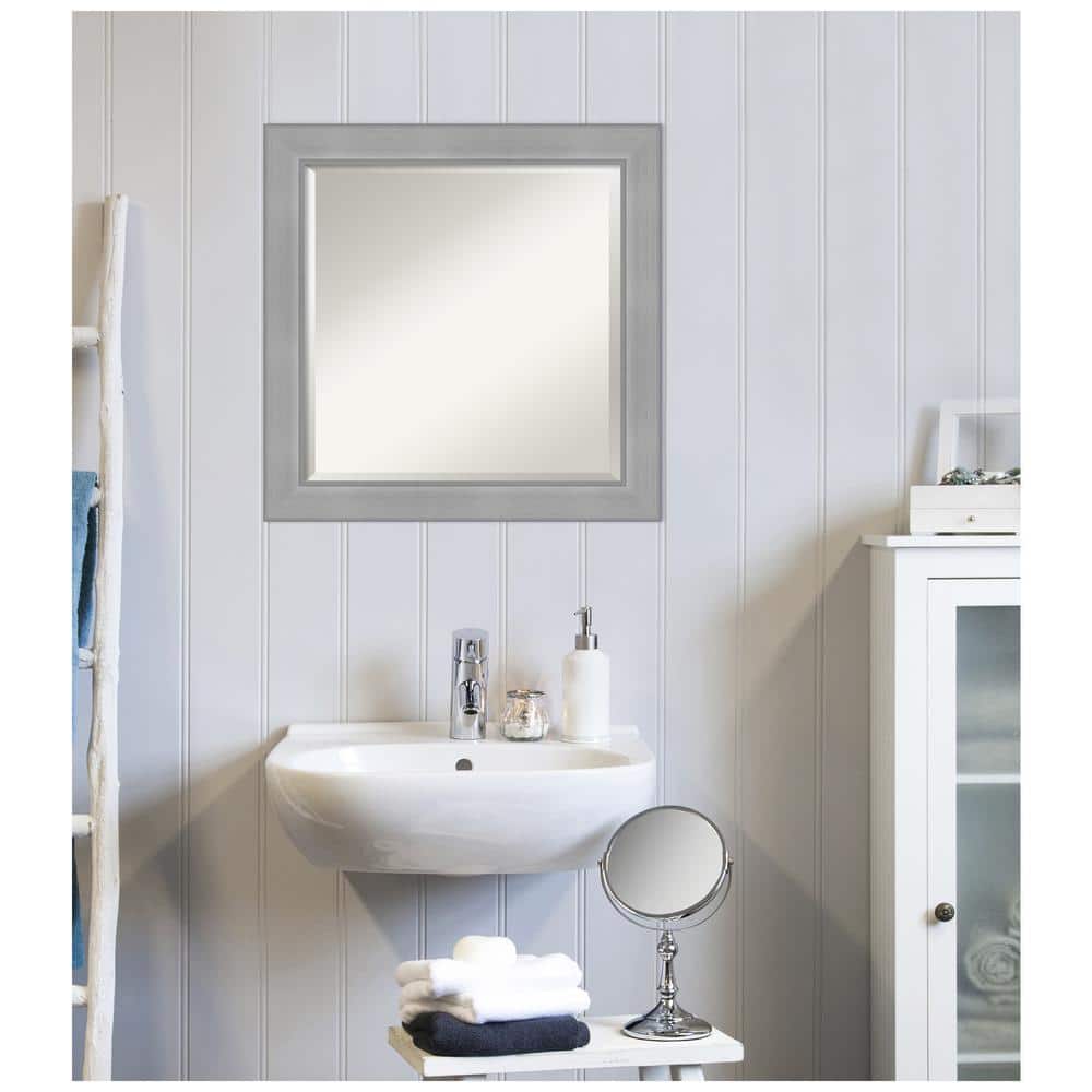 Elegant Vista Brushed Nickel 24" Square Beveled Wall Mirror