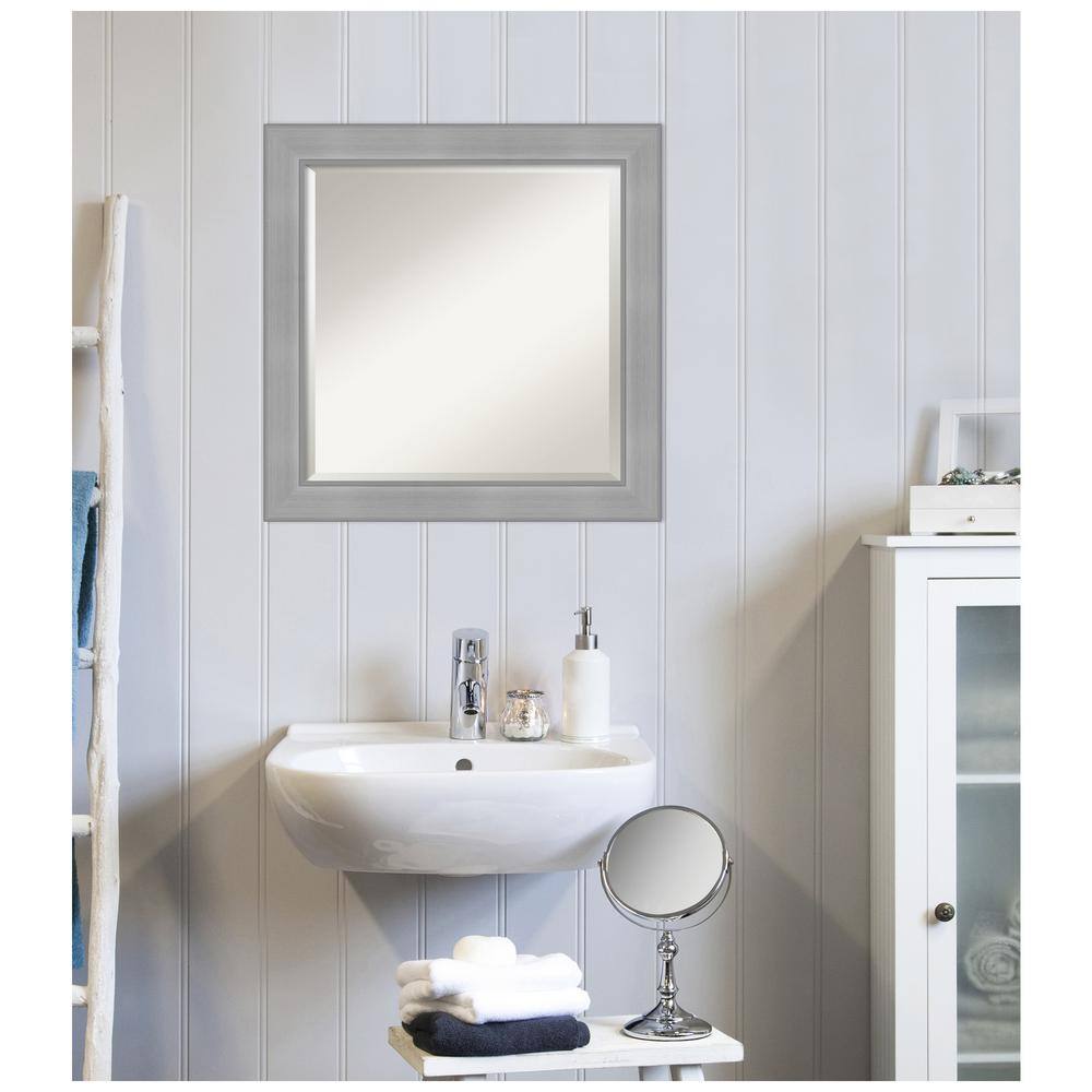 Elegant Vista Brushed Nickel 24" Square Beveled Wall Mirror