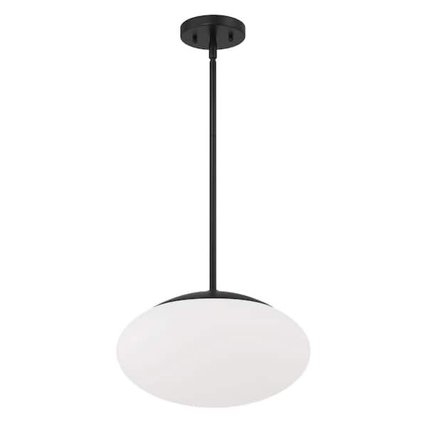 CRAFTMADE Gaze 60-Watt 1-Light Flat Black Finish Dining/Kitchen Island 14 in. Pendant w/ Frost White Glass Shade No Bulbs Included