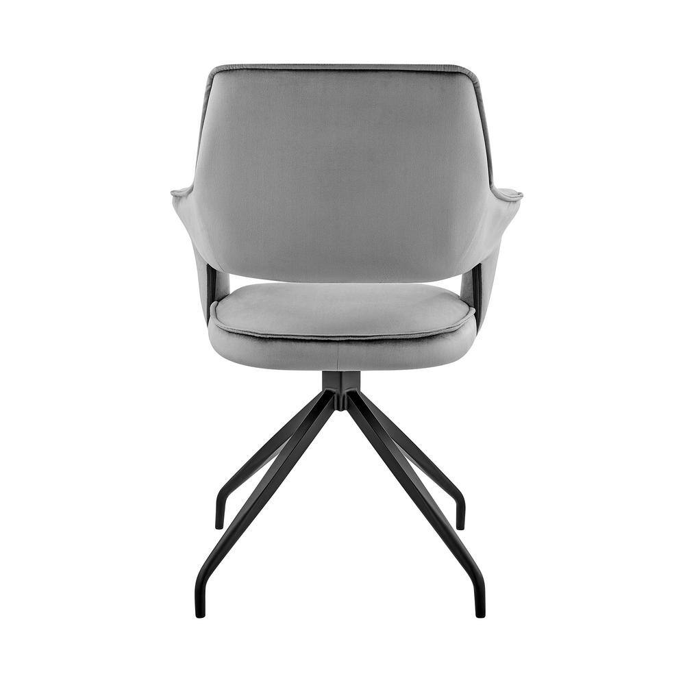 Contemporary Gray Velvet Upholstered Swivel Arm Chair with Metal Base