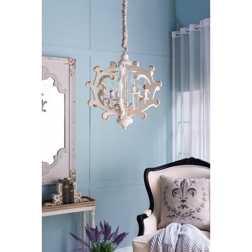 6 Lights White Wood Chandelier for Kitchen Dining Room Foyer Entryway with no bulbs included price history on PriceWatchPro