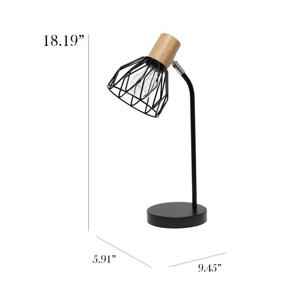 Black Adjustable Industrial Desk Lamp with Wire Cage Shade