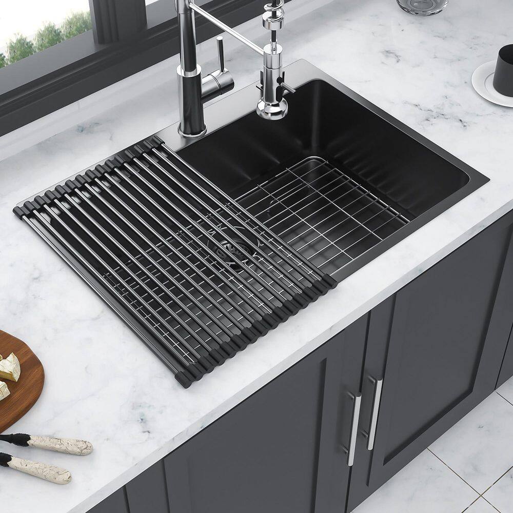 30 in. Drop-In Single Bowl 16 Gauge Gunmetal Black Stainless Steel Kitchen Sink with Bottom Grids price history on PriceWatchPro