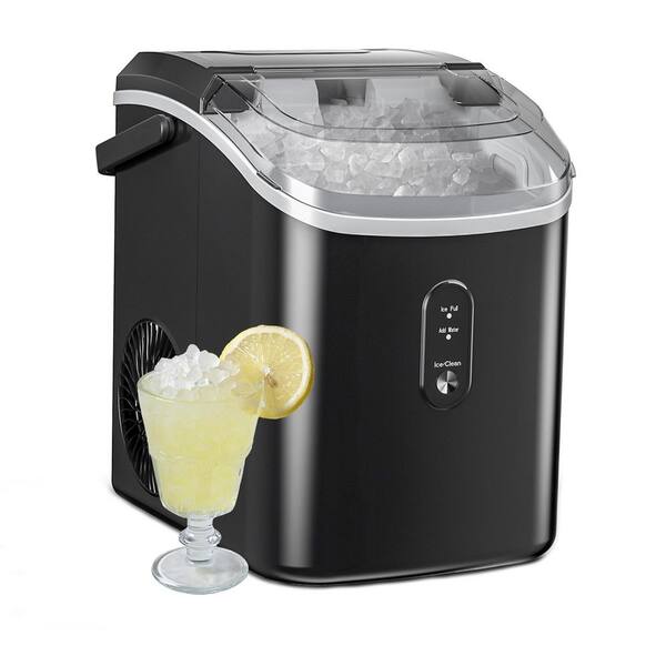 EUHOMY 10 in. 34 lb. /24H Nugget Ice Countertop Portable Ice Maker in Black, Ready in 6 Mins, Auto-Cleaning, with Handle