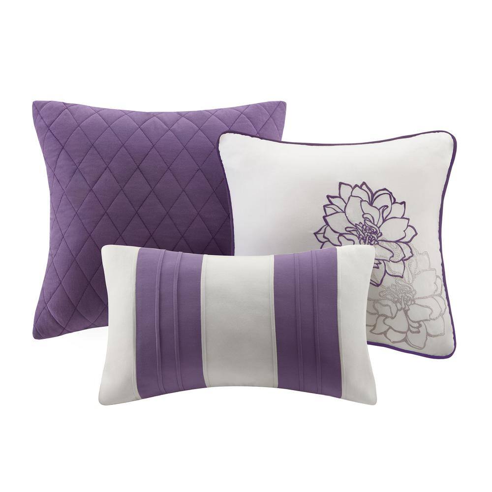 Twin Gray and Purple Floral Cotton Comforter Set