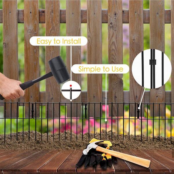 Phewnyzo 12 in. Metal Garden Fence 10-Piece No Dig Fence for