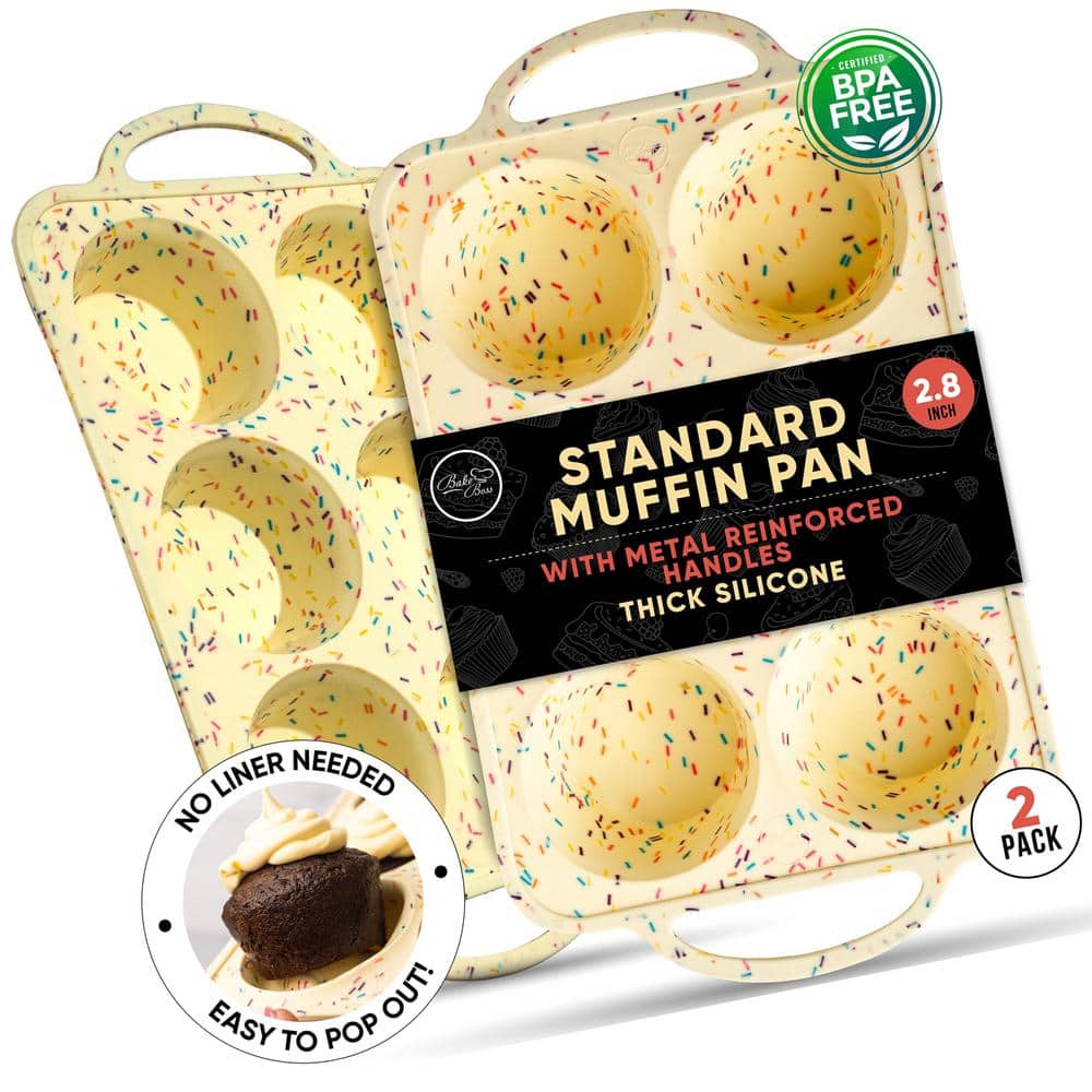6-Piece Silicone Muffin Pan Set, Non-Stick Cu-Piecesake Molds-Confetti Colo