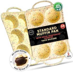 6-Piece Silicone Muffin Pan Set, Non-Stick Cupcake Molds-Confetti Color 2