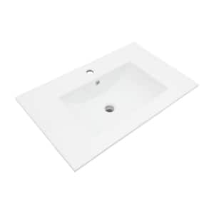 30 in. W x 18 in. D Ceramic White Rectangular Single Sink Bathroom Vanity Top in White
