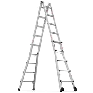 22 ft. Reach Aluminium Alloy Telescoping Multi-Position Ladder with Wheels, 300 lbs. Load Capacity