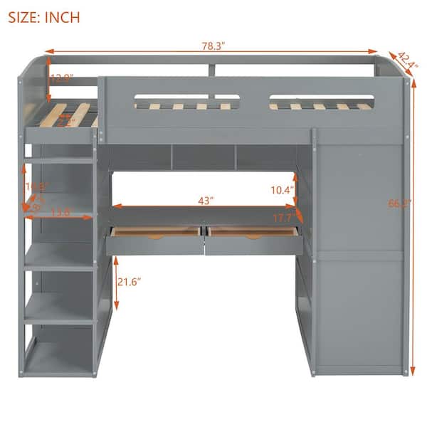 Harper & Bright Designs Gray Twin Size Loft Bed with