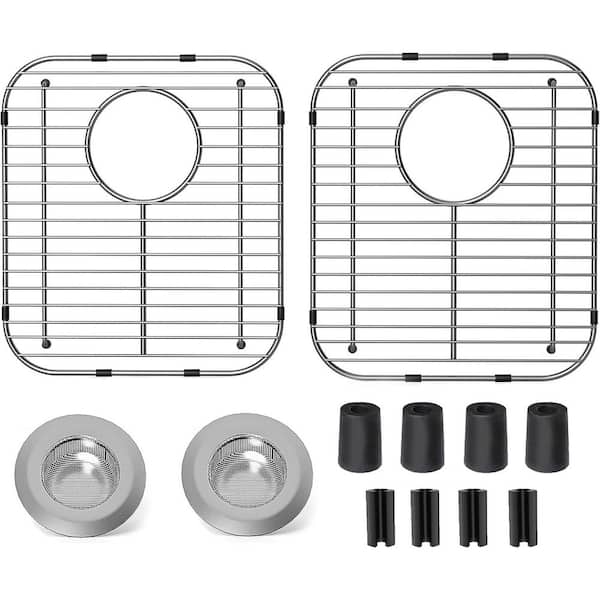 2-Pack 13.12 in. L x 11.6 in. W x 1.2 in. H Kitchen Sink Bottom Grid with Rear Drain Hole and 2-Pack Sink Strainers