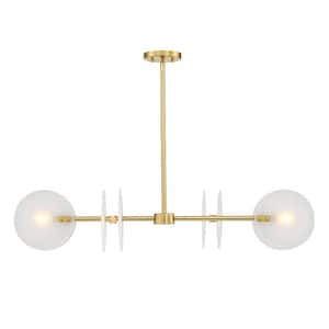 Sky Fall 60-Watt 4-Light Brushed Gold Contemporary Island Pendant Light with Etched Fluted Glass Shades