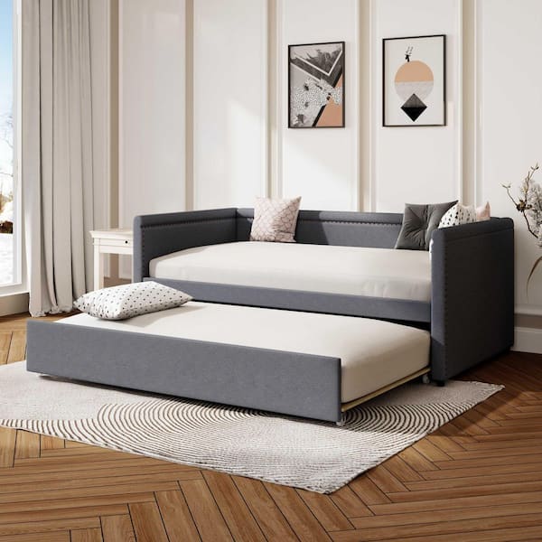 Gray Twin Size Daybed with Trundle for Guest Room