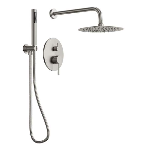 Pressure Balance 2-Spray Wall Mount 10 in. Fixed and Handheld Shower Head 2.5 GPM in Brushed Nickel