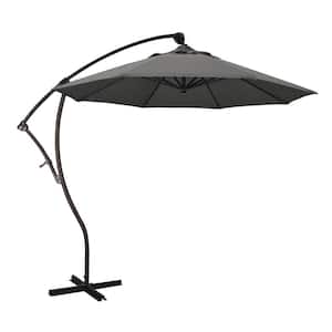 9 ft. Bronze Aluminum Cantilever Patio Umbrella with Crank Open 360 Rotation in Charcoal Sunbrella
