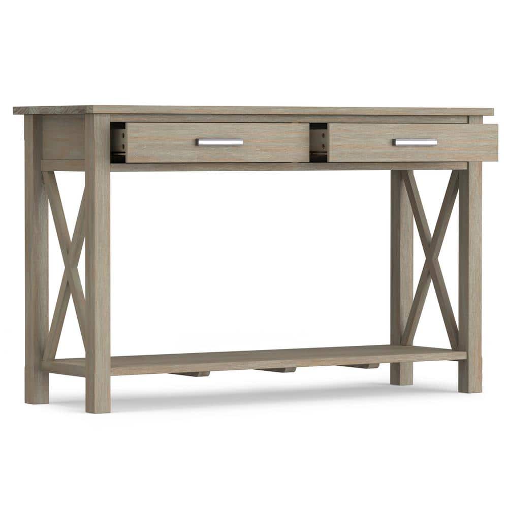 Distressed Gray Wood Console Table with Storage Drawers
