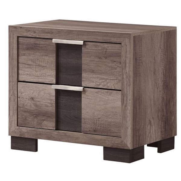 Benjara 21.5 in. Brown and Chrome 2-Drawer Wooden Nightstand