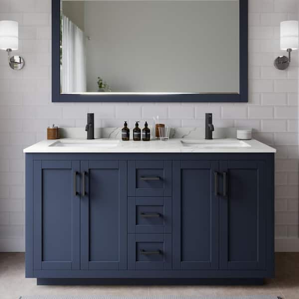 Wyndham Collection Miranda 60 in. W x 22 in. D x 33.75 in. H Double Bath Vanity in Dark Blue with Giotto Quartz Top