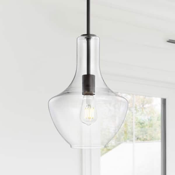 JONATHAN Y Watts 10.5 in. 1- Light Oil Rubbed Bronze/Clear Glass/Metal LED Pendant