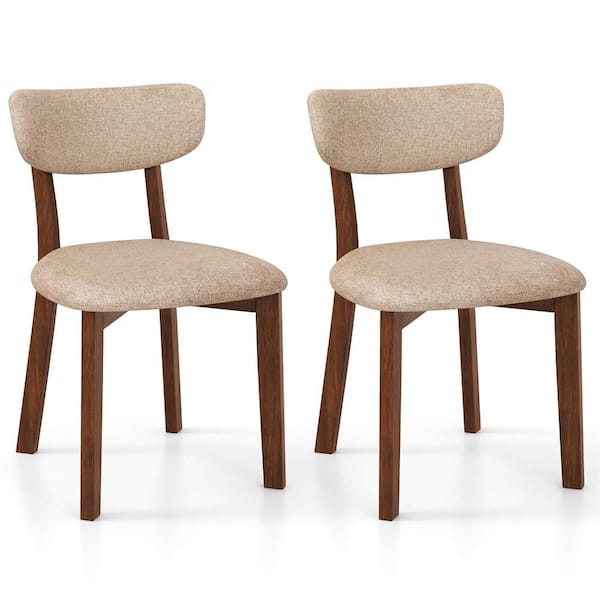 Costway Beige Upholstered Dining Chairs Fabric Parsons Chair (Set of 2)