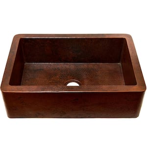 Farmhouse/Apron-Front Copper 33 in. Single Bowl Kitchen Sink in Antique