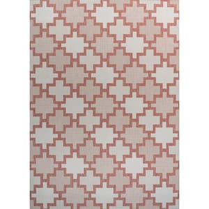 Cyrus Modern Geometric Tile Woven Pattern Salmon/Cream 3 ft. x 5 ft. Indoor/Outdoor Area Rug