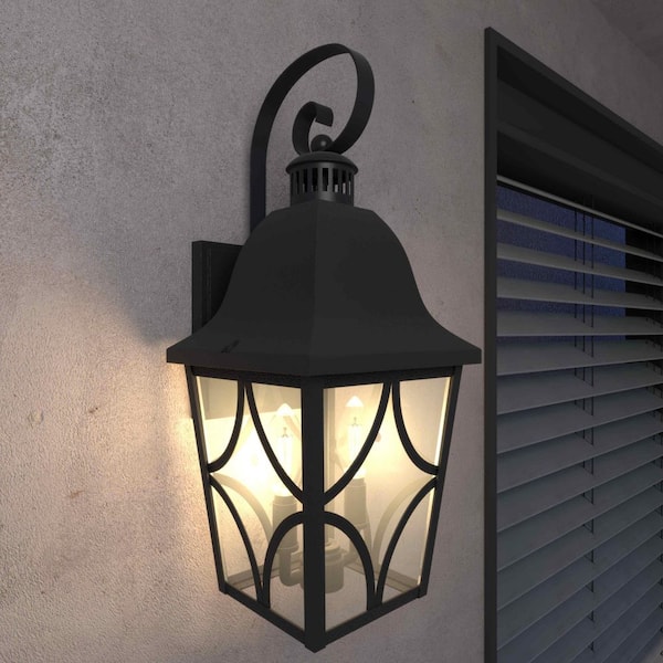 18 in. Matte Black Waterproof Outdoor Wall Sconce Porch Lights With Clear Glass For House, Garage, Front Door (1-Pack)