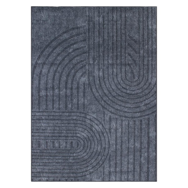 World Rug Gallery Contemporary Lines Machine Washable 10 ft. x 14 ft. Dark Gray Area Rug