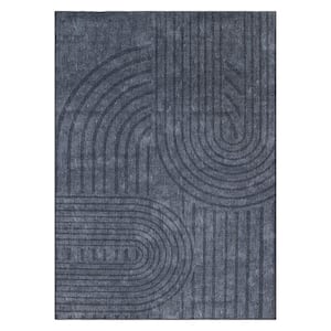 Dark Gray 5 ft. x 7 ft. Contemporary Lines Machine Washable Area Rug