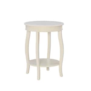 Justine Off White 18.5" Round  Side Table with Shelf