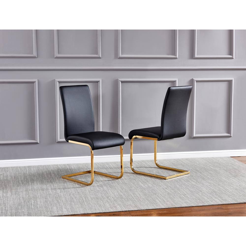 Alison Black Faux Leather and Gold Metal Side Chair