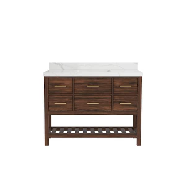 Willow Collections Parket Teak 48 in. W x 22 in. D x 36 in. H Single Sink Bath Vanity in Dark Walnut with Calacatta Laza Quartz Top