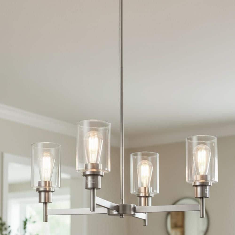 4-Light Brushed Nickel Chandelier with Adjustable Height - Glass Shade Light Fixture for Dining Room Entryway price history on PriceWatchPro