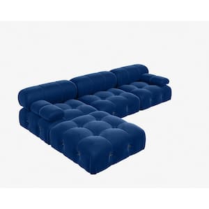 103.85 in. Square Arm 4-Piece L Shaped Velvet Modular Free Combination Sectional Sofa with Ottoman in Blue