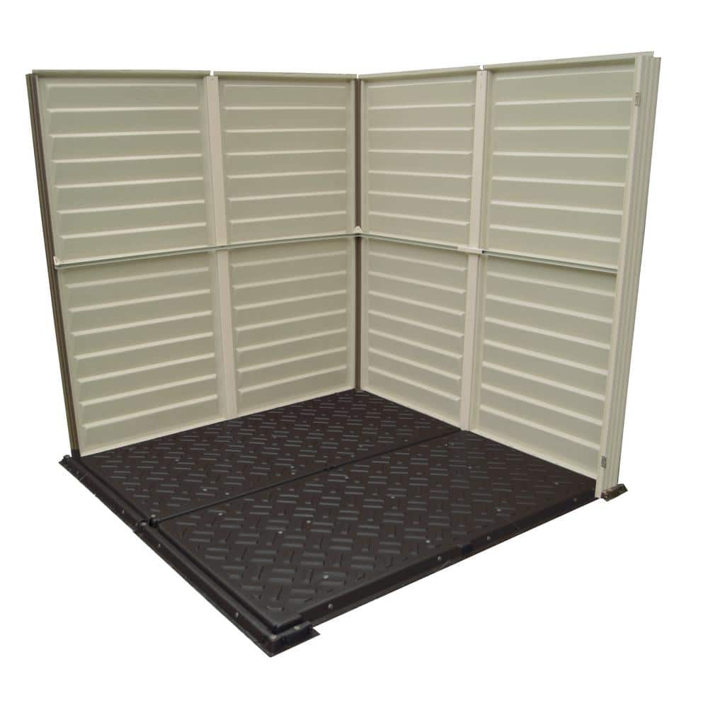 Gray Vinyl Resin Storage Shed with Shelving and Windows