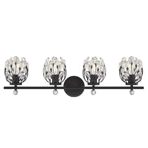 Moreno 31 in. 4-Light Matte Black Vanity Light with Clear Crystal Shades