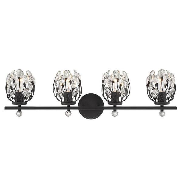 Savoy House Moreno 31 in. 4-Light Matte Black Vanity Light with Clear ...